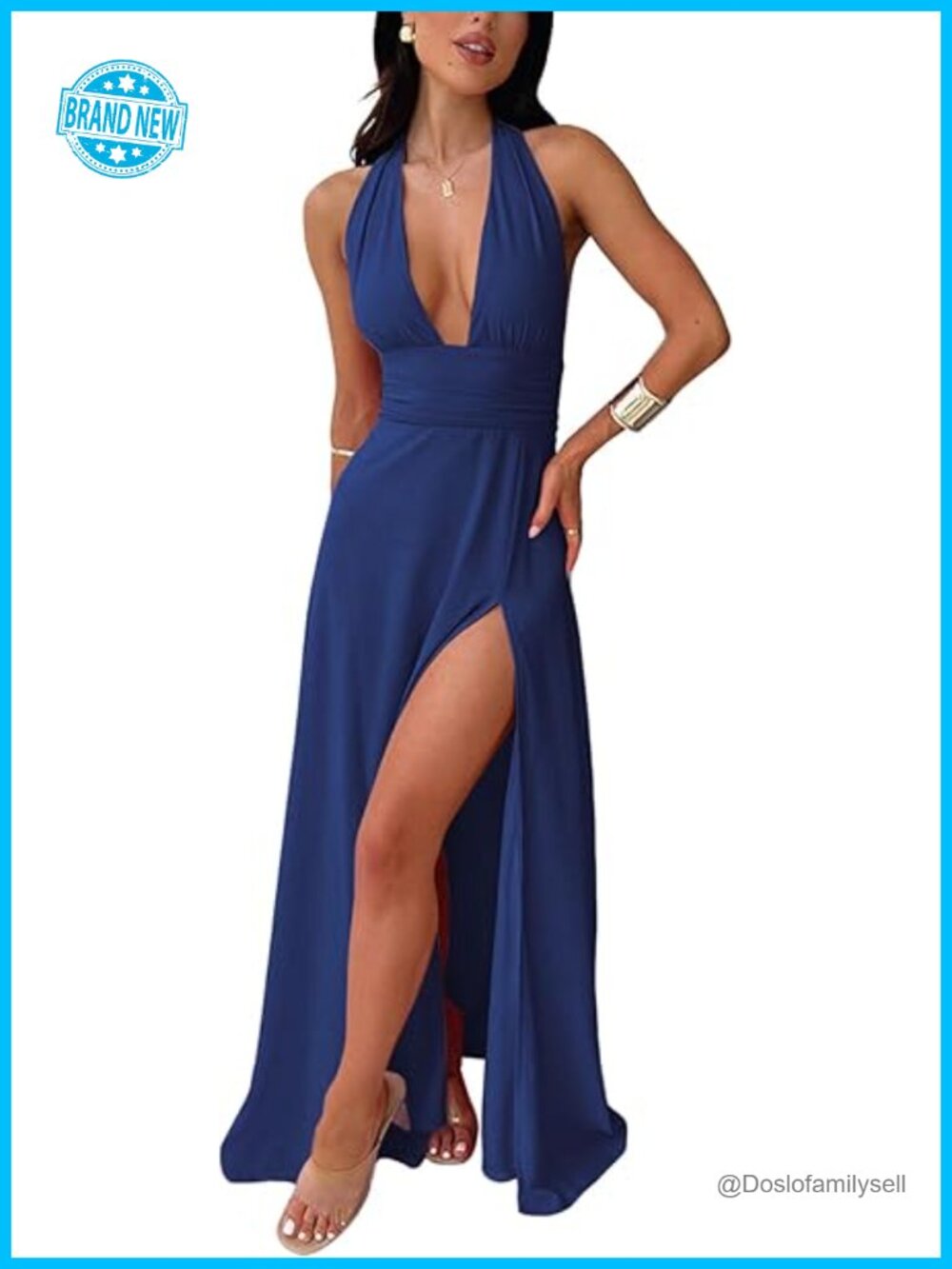 Sleeveless Halter Deep V Neck Maxi Dress Backless Split